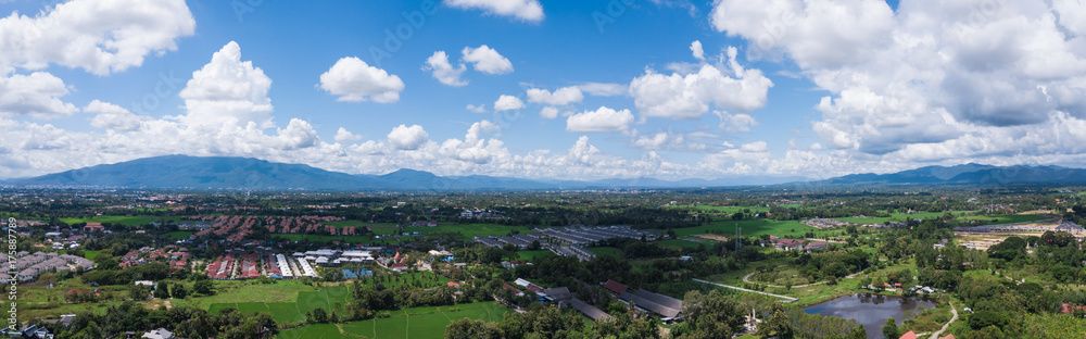 Top view of the rice paddy fields in northern Thailand