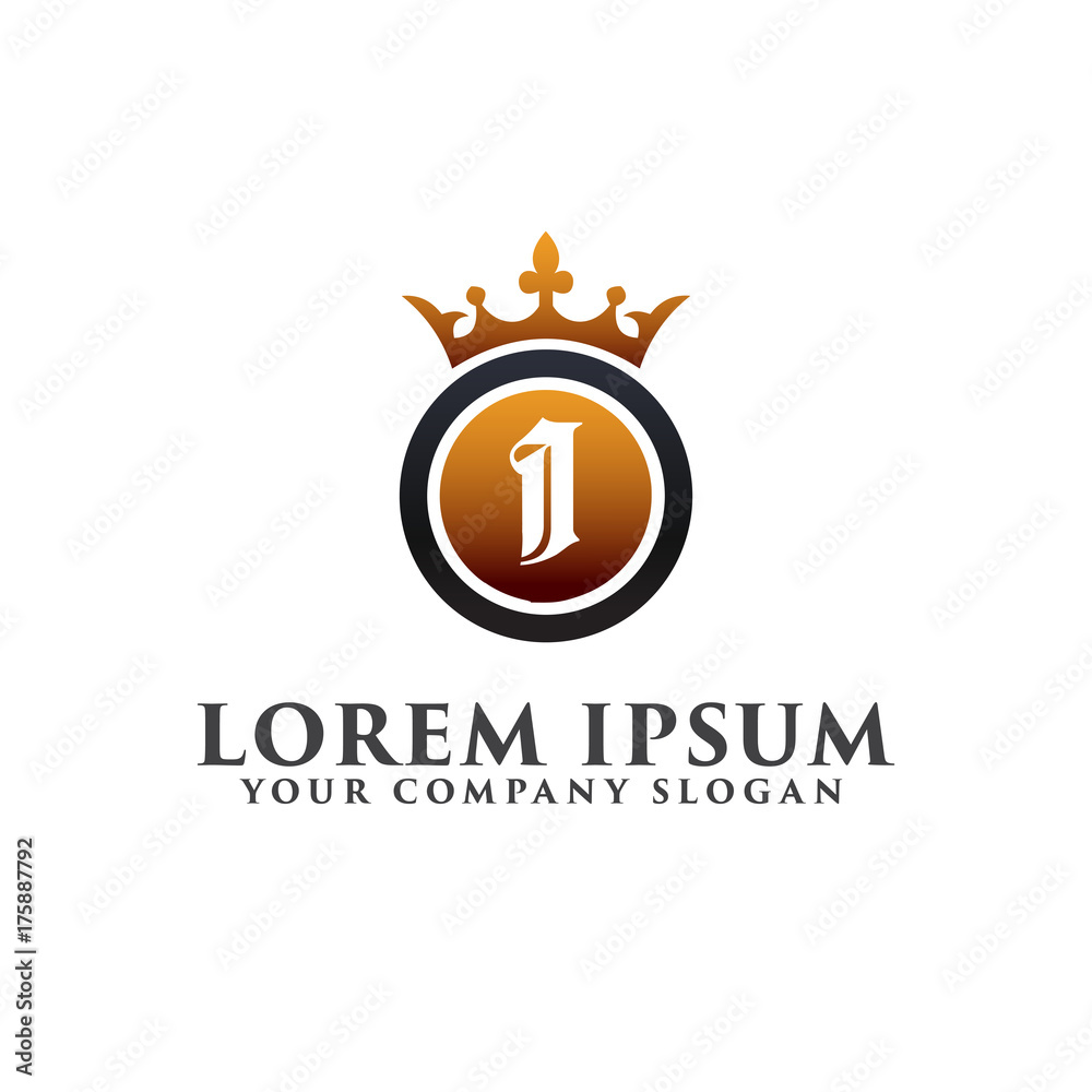Luxury Letter I with crown Logo design concept template