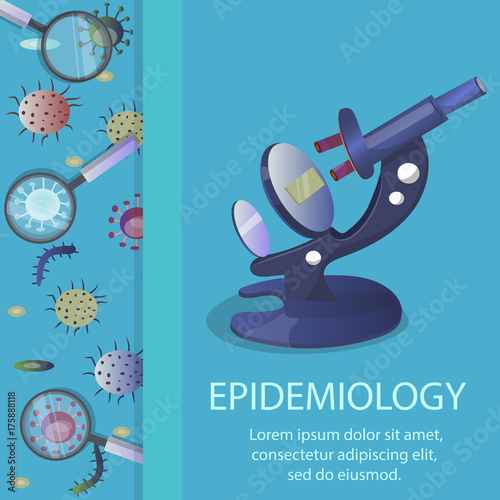 Vector illustration of microscope and microbes.