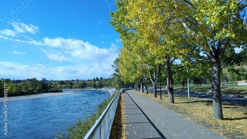 Bike path along Bow River in Calgary, Canada