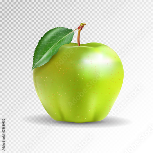 Perfect Fresh Green Apple Isolated on transparent background. Vector  3D