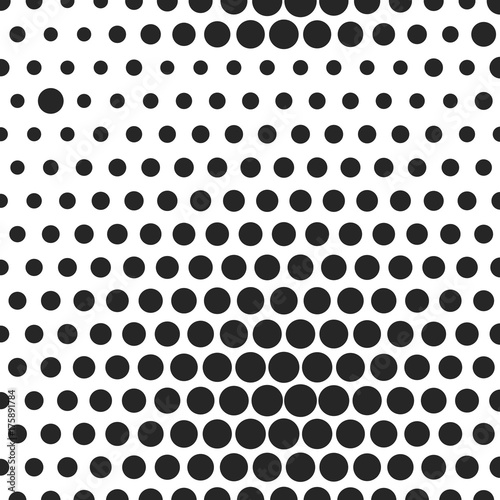 Abstract dotted halftone background. Monocrome pattern on white backdrop. Decorative template for cover, poster or banner.