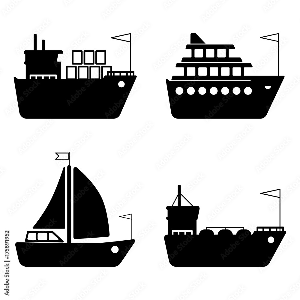 Ships, boats, cargo, logistics, transportation and shipping icons