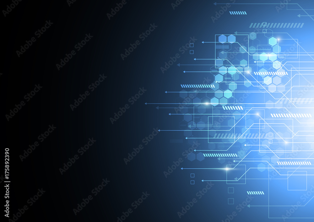Obraz premium Abstract background with technology circuit board texture. Electronic motherboard illustration. Communication and engineering concept. Vector illustration