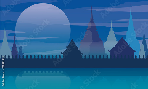 Thailand temple landscape architecture poster vector illustration