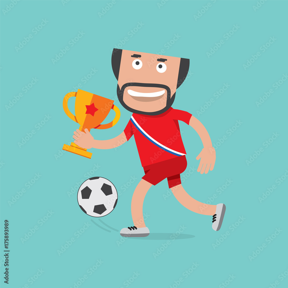 Football Player In Red Shirt Celebrating Victory Holding Trophy Vector Illustration Football Player In Red Shirt Celebrating Victory Holding Trophy Vector Illustration