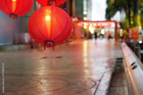 Chinese new year lanterns on china town background