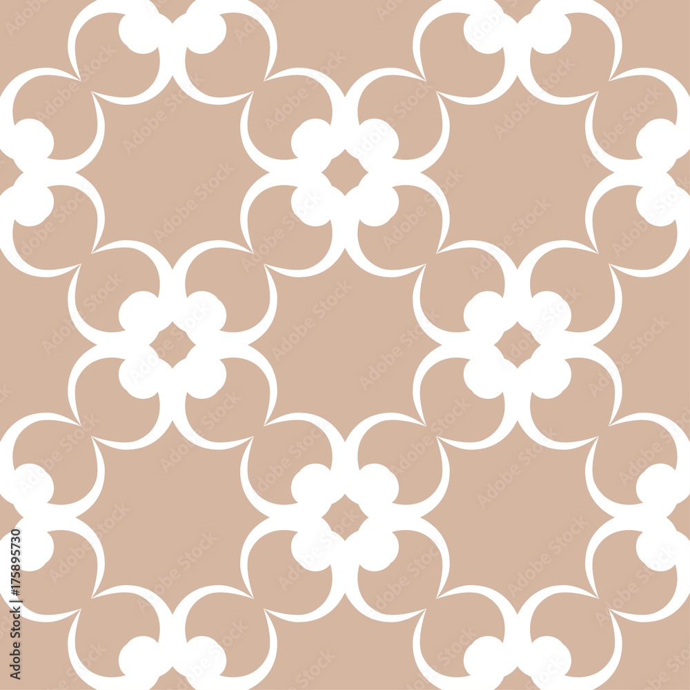 Wallpaper seamless pattern. Ornamental beige background with white ornaments. Vector illustration