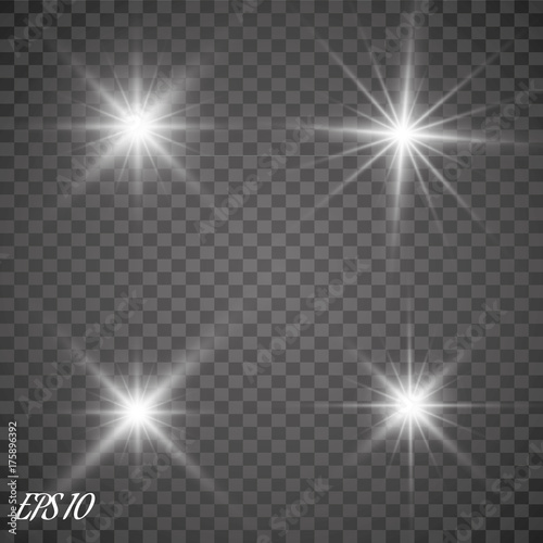 Glow light effect. Starburst with sparkles on transparent background. Vector illustration. Sun photo