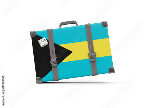 Luggage with flag of bahamas. Suitcase isolated on white