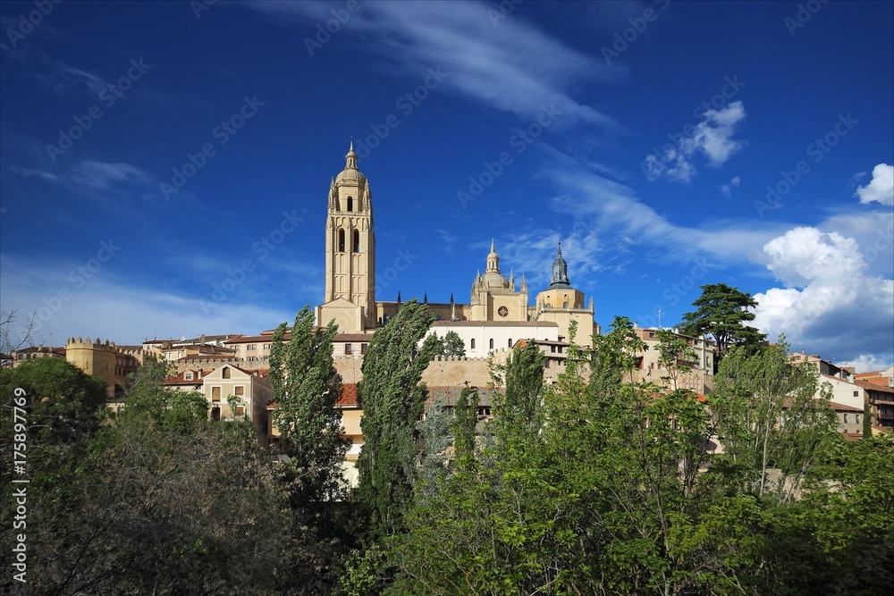 Segovia, Spain. Gothic cathedral in sunny day