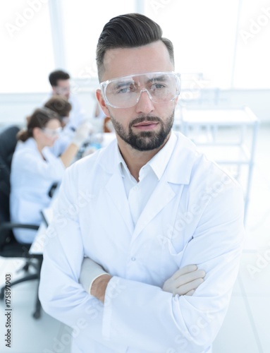 scientist microbiologist in the laboratory background.