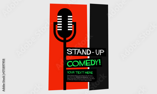 Stand Up Comedy (Flat Style Vector Illustration Performance Show Poster Design) with Where, When And Ticket Details