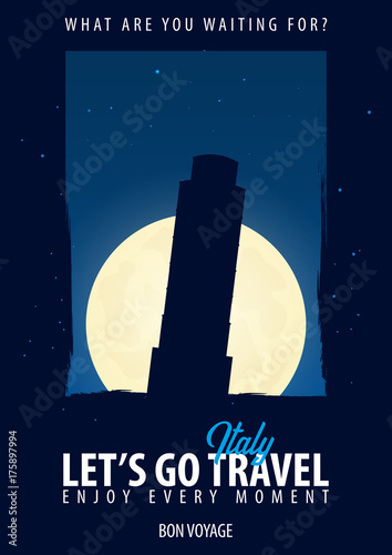 Italy, Rome. Time to Travel. Journey, trip, vacation. Moon background. Bon Voyage.