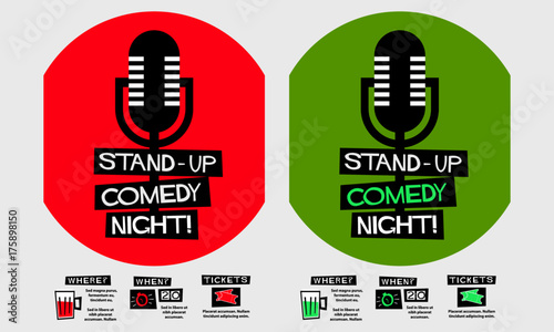 Stand Up Comedy Night! (Flat Style Vector Illustration Performance Show Poster Design) with Where, When And Ticket Details