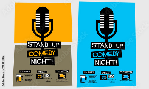 Stand Up Comedy Night! (Flat Style Vector Illustration Performance Show Poster Design) with Where, When And Ticket Details photo