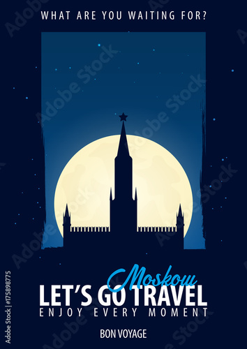 Russia. Time to Travel. Journey, trip, vacation. Moon background. Bon Voyage.