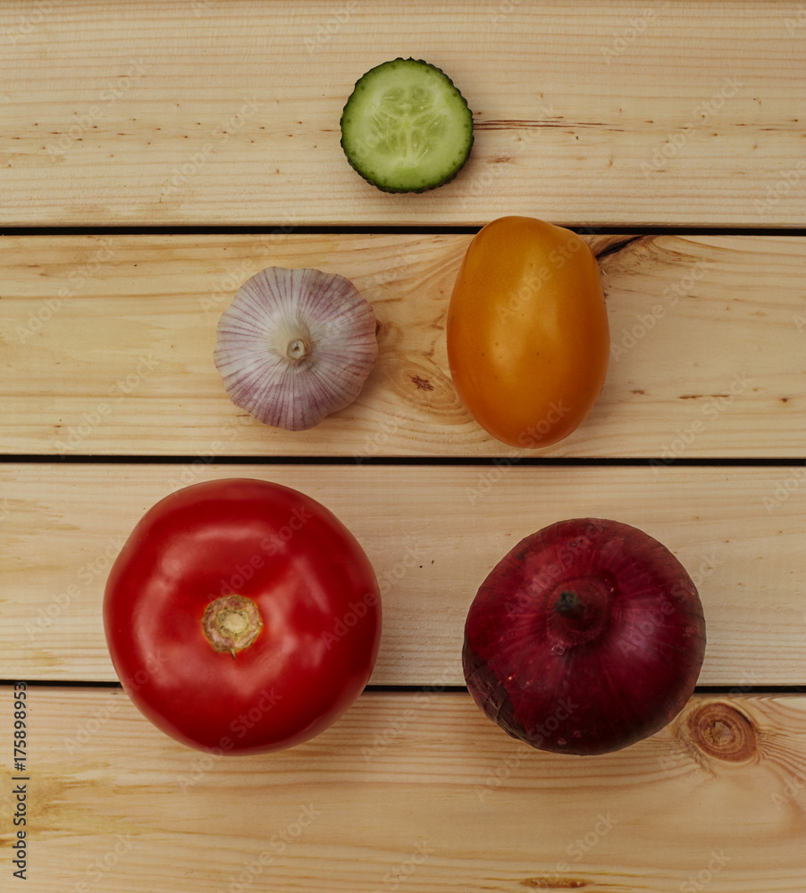 Vegetables on wooden tabletop Vegetables on wooden tabletop