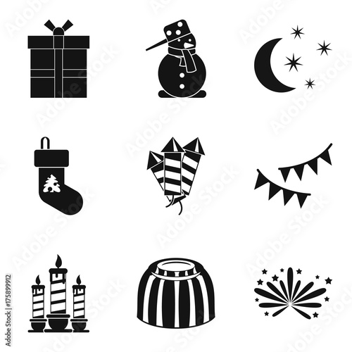 New Year holiday icons set, simple style