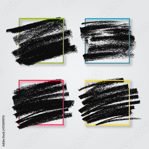 Stock vector. Textures of chalk. Dynamic brush strokes in a decorative frame. Wide artistic brush. High resolution image. Template for registration of stickers, banners, posters..