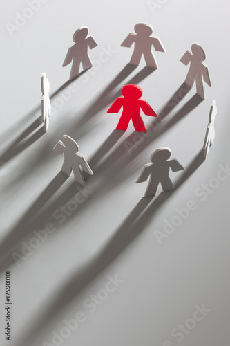 Little People, The Odd one Out, one little Red Figure in a circle Of Grey