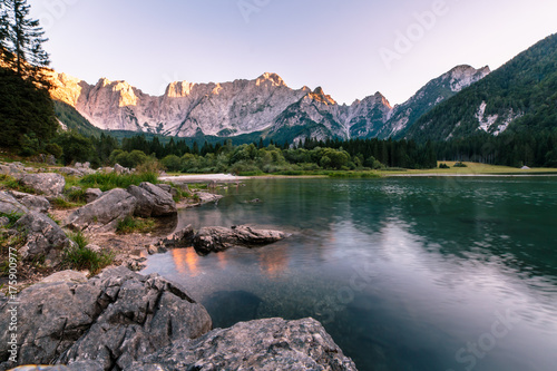 Sunset at the lake of Fusine, Italy