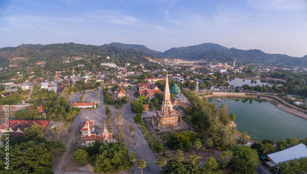 Blue Sky Over Wat Chalong And Temple Buildings, Phuket, Thailand