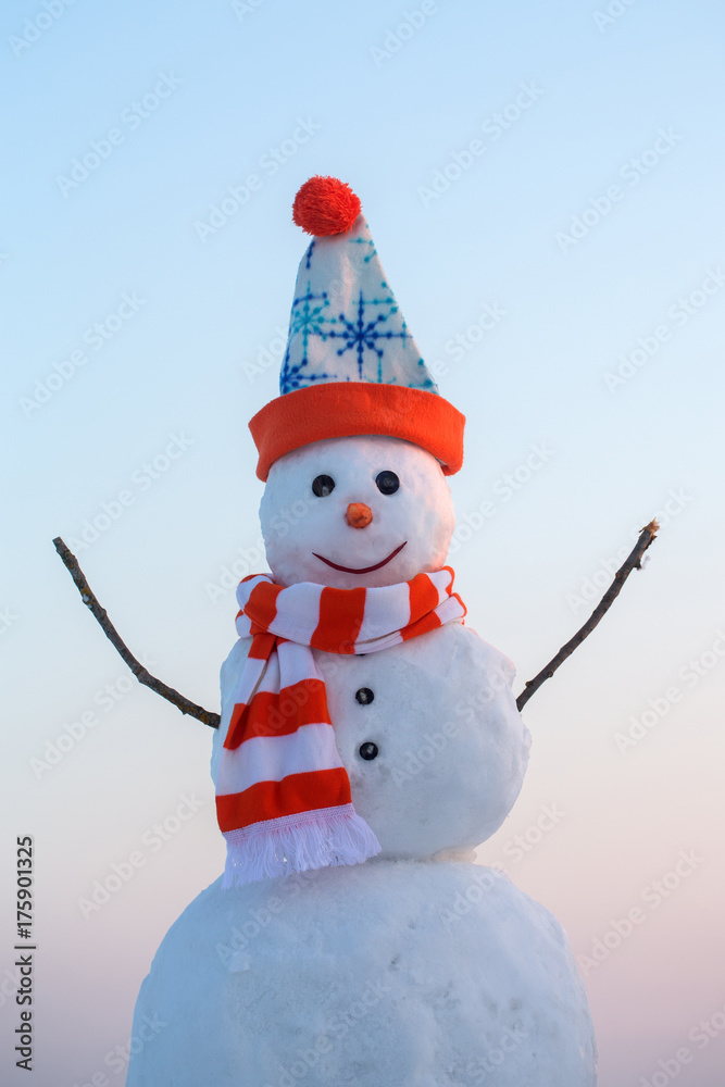 New year snowman from white snow outdoor. New year snowman from white snow outdoor.