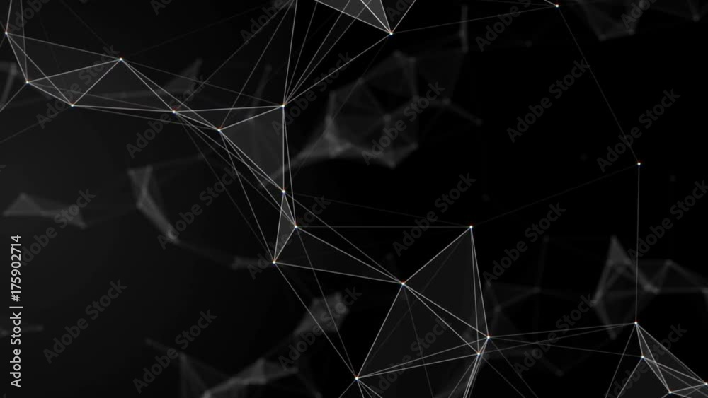 Black white plexus with dots, lines, triangles. Background information for social networks, the Internet, science, computer networks, technologies. Loop animation
