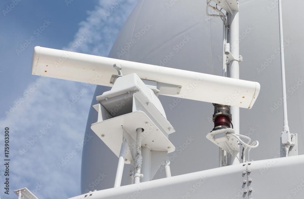 Radar antenna on a military ship Radar antenna on a military ship