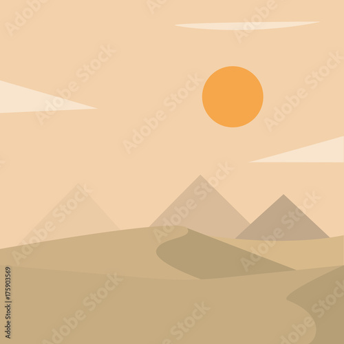 Desert flat landscape with pyramids. Vector illustration