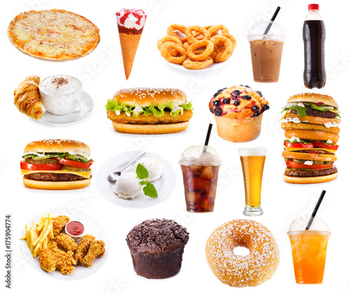 set of fast food products