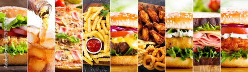 Fotografie, Obraz collage of various fast food products