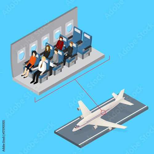 Aircraft Interior and Plane Isometric View. Vector