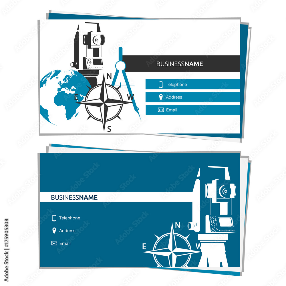 Business card concept of Geodesy and Cartography - obrazy, fototapety, plakaty 