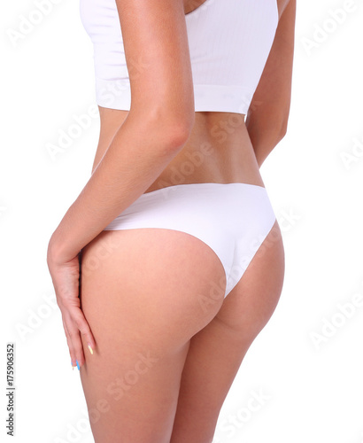 Sexy woman in white underwear on white background, isolated