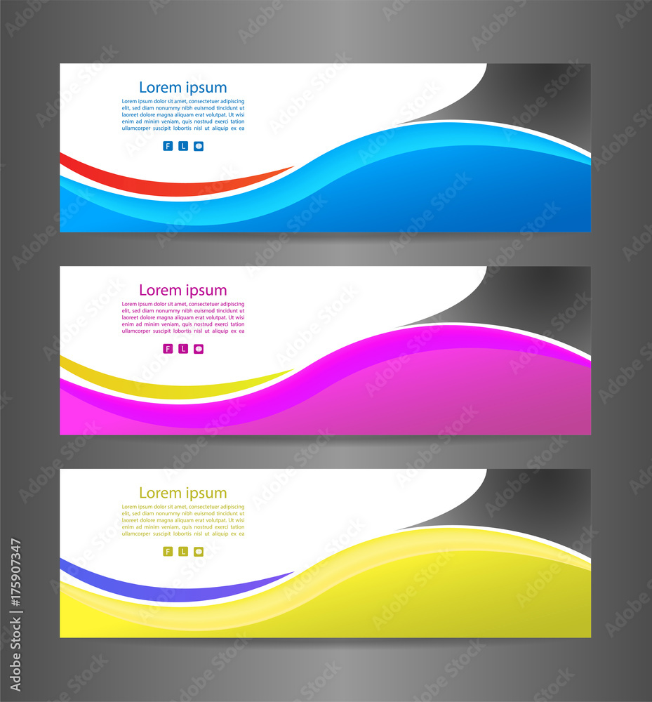 Fototapeta premium Set three colorful abstract modern banner texture. Vector banner background for web banner design