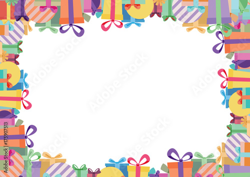 Colorful ribbon gift box border white paper background