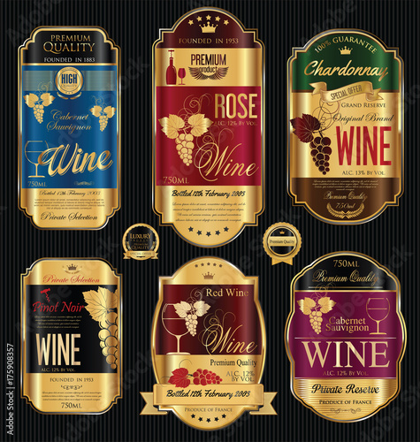 Luxury golden wine labels vector collection