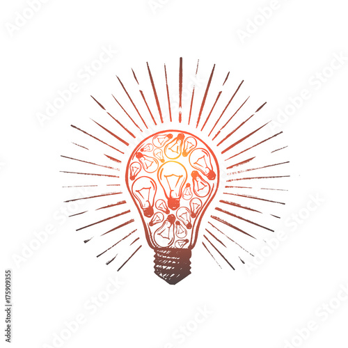 Brainstorm concept. Hand drawn light bulb as a symbol of good idea. Creative idea isolated vector illustration.