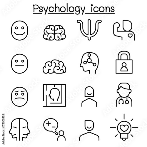 Psychology icon set in thin line style