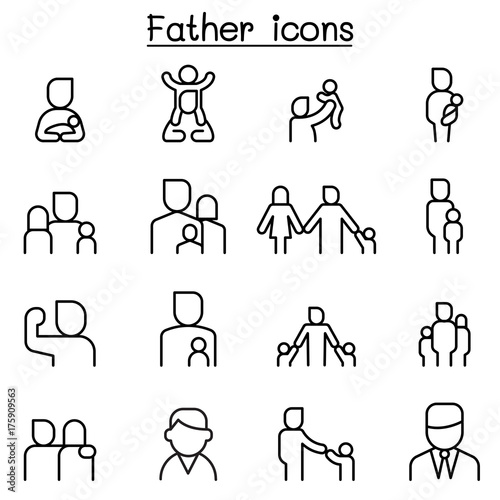 Father icon set in thin line style