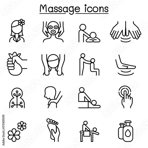 Massage & Spa icon set in thin line style