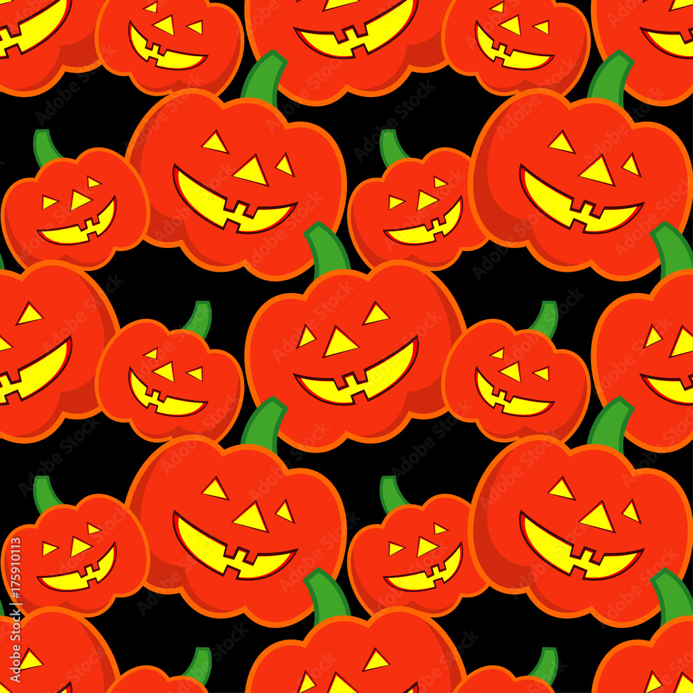 Naklejka premium Seamless decorative vector background Happy Halloween. Halloween Party with pumpkins. Textile rapport.