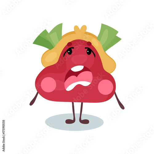 Unhappy crying purse humanized character, money and finance concept cartoon vector Illustration