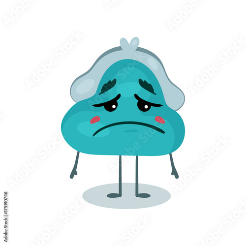 Blue unhappy purse humanized character, money and finance concept cartoon vector Illustration
