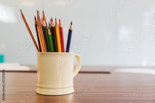 The many pencils in cup on the table