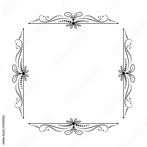 vector vintage elegant square frame with leaves and dots