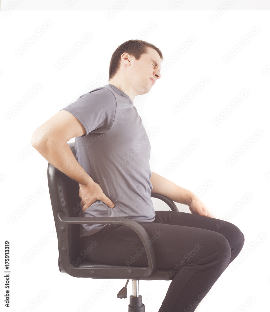 man on office chair with back pain