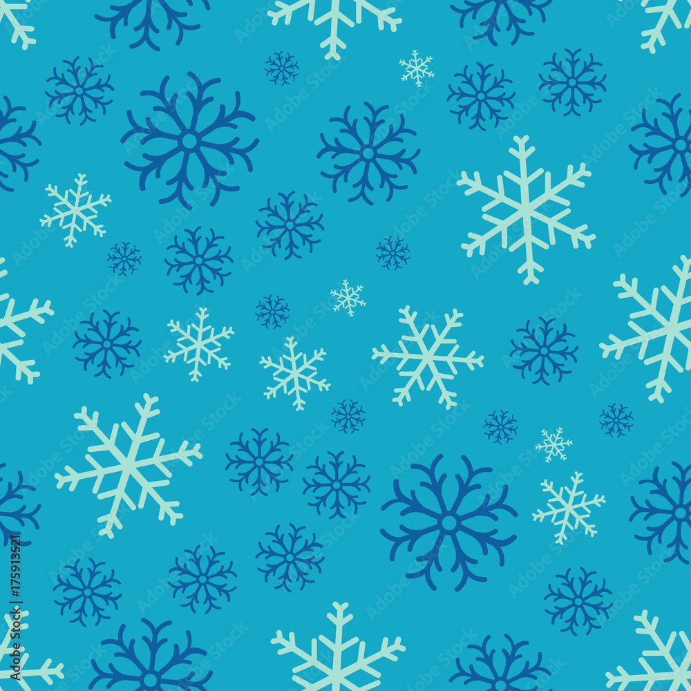 Snowflake simple seamless pattern. Abstract wallpaper, wrapping decoration. Symbol of winter, Merry Christmas holiday, Happy New Year celebration.Seamless pattern of snowflakes on a blue background Snowflake simple seamless pattern. Abstract wallpaper, wrapping decoration. Symbol of winter, Merry Christmas holiday, Happy New Year celebration.Seamless pattern of snowflakes on a blue background